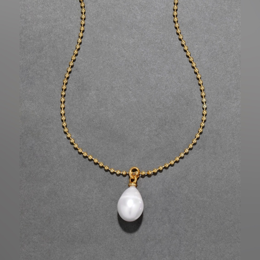 ALEXIS BITTAR • Molten Gold La Perla Pearl Solitaire Ball Chain Necklace - Picture 5 of 13